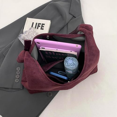 Image of Lushandy Brown Suede Purse Faux Suede Tote Bag Leather Hobo Bags for Women Slouchy Hobo Bag Fall Purse Shoulder Bag