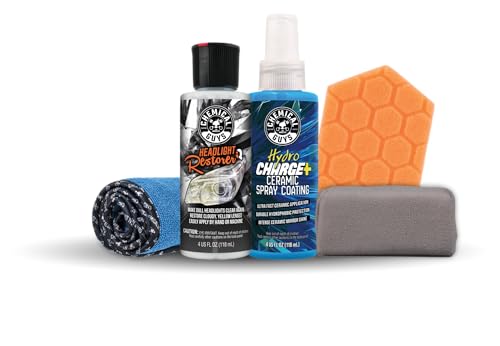 Chemical Guys Headlight Restoration & Ceramic Kit, Complete DIY Kit for Removing Yellowing & Oxidation, Includes Restoration Compound, HydroCharge with Microfiber & Applicator