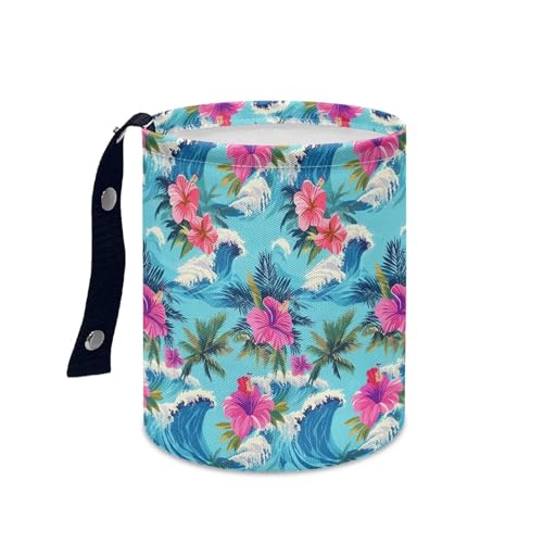 Image of Wave Flower Car Trash Can Cute Car Trash Bag Vehicle Trash Can Cars Accessories Trash Bag Hanging Portable Waterproof Collapsible Trash Bag for Cars