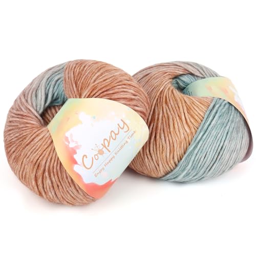 Image of Coopay Yarn for Crocheting Knitting, Gradient Cake Yarns, 2 x 3.53oz - 240yds - 50% Cotton 50% Acrylic Ombre Yarns, Crochet Yarn for Blankets, Shawls, Scarves (110 Oil Painting)