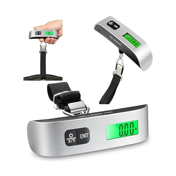 Digital Luggage Scale, Portable Handheld Scale, For Travel, Suitcase weigher, With Tare Function, Temperature Sensor, 110lbs/50kg weight capacity, Battery Included, Silver