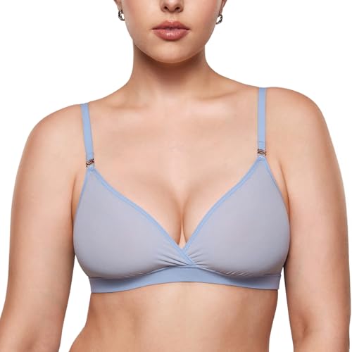 Image of INLYRIC Women's Cosnufy Sheer Triangle Bralettes - Unlined Mesh Sexy Comfortable No Padding Bras No Underwire Moonlight Blue XL