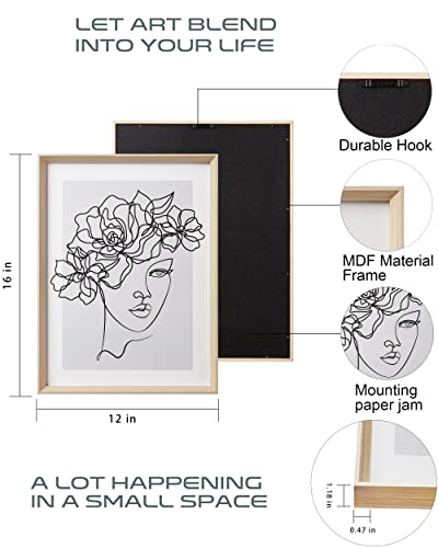 Ihery Framed Line Art Decor Prints For Bathroom ( Truly Excellent Mdf Framed ),16X12In Wood Prints Flower Monstera Eucalyptus Leaf Artworks, Modern Minimalist Art Women Aesthetic Decor,Poster For Bedroom Set Of 3 #TOP4