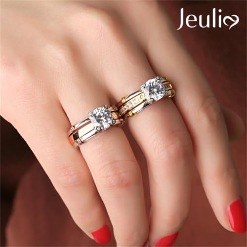 Image of Jeulia Diamond Band Rings for Women cz Sterling Silver Interchangeable Ring Sets Wedding Engagement Anniversary Promise Ring Bridal Sets