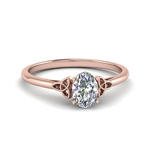 Bague solitaire celtique plaqué or rose pour fiançailles avec pierre ovale femme