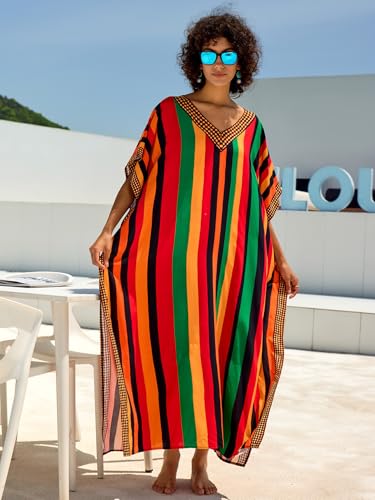 Image of NFVNKJ Women's Plus Size Beach Lounge Kaftan Maxi Dress Swimsuit Coverup for Women