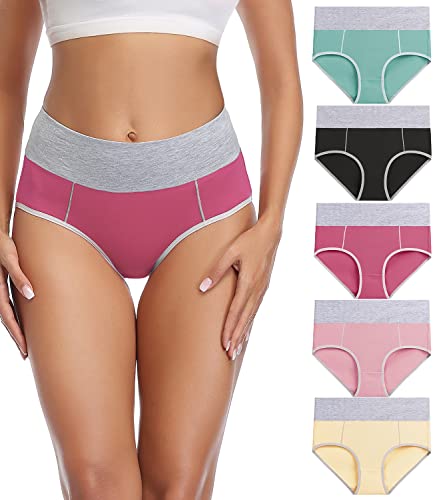 wirarpa Women's Cotton Underwear High Waist Briefs Ladies Soft Breathable Panties Full Coverage Underpants 5 Pack Medium