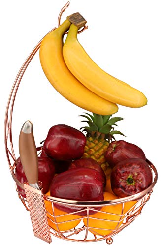 Dong Jiang Roselife Obstkorb, Obst-Aufbewahrungsschale, Bananenaufhänger und Traubenaufhänger, Bananenhalter 28x 28 x 42 cm(Rose Gold,Silver) (Rose Gold) Cover