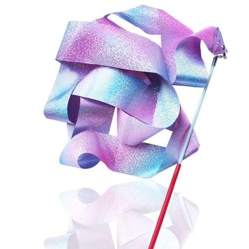 SULIANYI Dance Ribbons, Gymnastics Performance Ribbon Sparkling, Dance Ribbon Wand for Dancing, Cheerleading, Olympic Tournament, Artistic Competitions, Pink (4M)