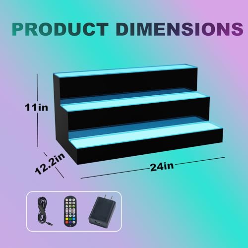 Image of MESAlLUP Acrylic 24 Inch 3 Tier LED Liquor Bottle Display Shelf, Lighted Bar Shelves with APP or Remote Control, Mulit Color Lighting for Home Mini Bars Decor, Restaurants & Party Use
