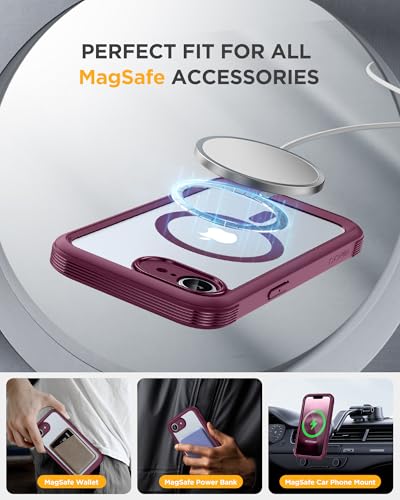 Image of Miracase for Phone 17e Case & iPhone 16e Case, Full-Body Phone with Built-in Glass Screen Protector, [Magnetic with MagSafe] Military Drop Proof 17 E / 16 E Cover Bumper 6.1 inch, Plum