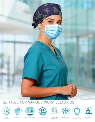 Image of Kousenpu Scrub Caps for Women, Adjustable Women's Surgical Cap with Buttons, Breathable Cute Design for Nurses and Doctors