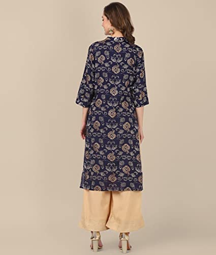 Image of rangita Women Rayon Regular Fit Calf Length Printed Straight Kurti | Kurta