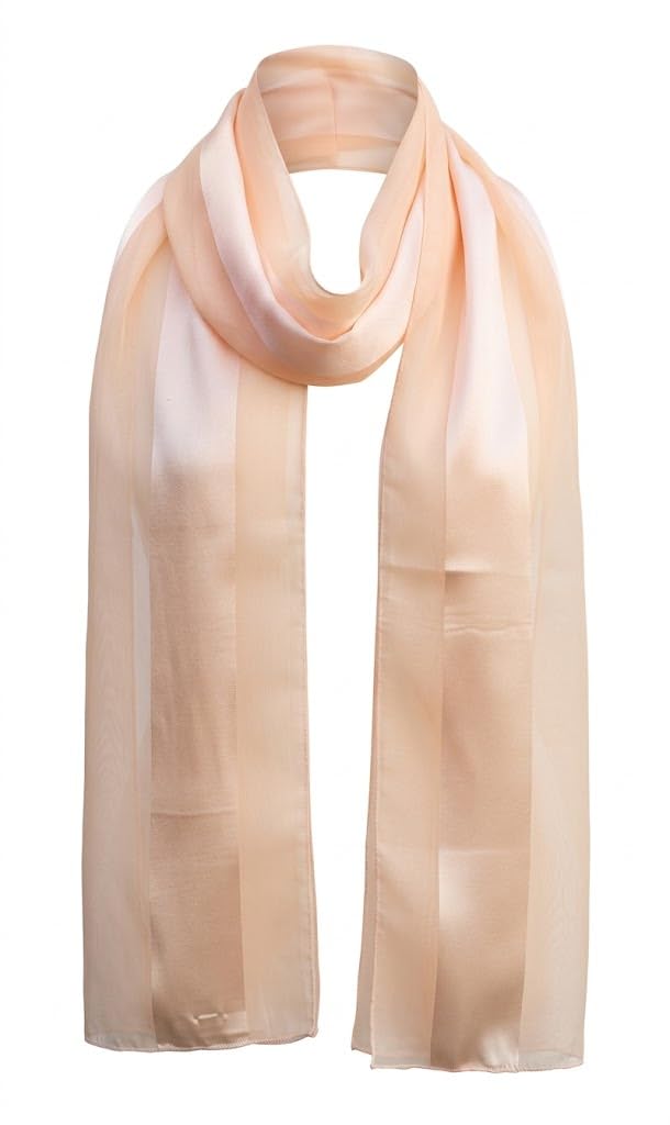 Mytoptrendz® Luxury Chiffon Silk-Feel Evening Scarf – Elegant Lightweight Wrap for Wedding, Formals, & Special Occasions – Soft Sheer Satin-Striped Shawl for Women (Champagne Peach)