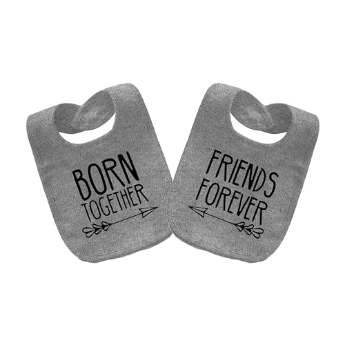 Image of YSCULBUTOL Baby Twins Bibs Born Together Friends Forever Newborn Baby Cute Unisex Bibs Infant Twin Outfits(Grey)