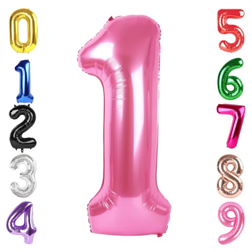 Image of 40 Inch Pink Number 1 Balloon Birthday Party Decorations for Men & Women | 40 Inch Pink inflatable foil number balloons, large birthday decorations for 1st birthday