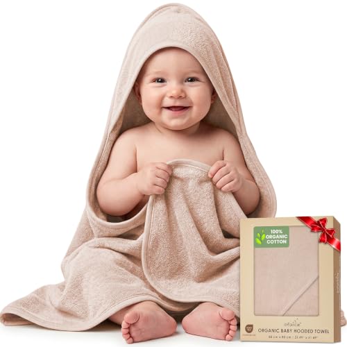 Image of 100% Organic Cotton Woven Hooded Baby Bath Towels Gift 31x31 inch