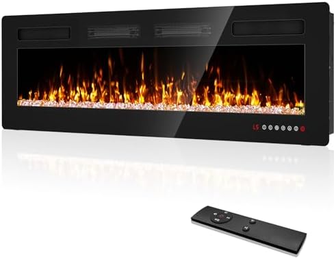 50 inch Electric Fireplace Inserts and Wall Mounted with Remote Control & Touch Screen 1500W Fireplace Heater with Timer - Thumbnail 2