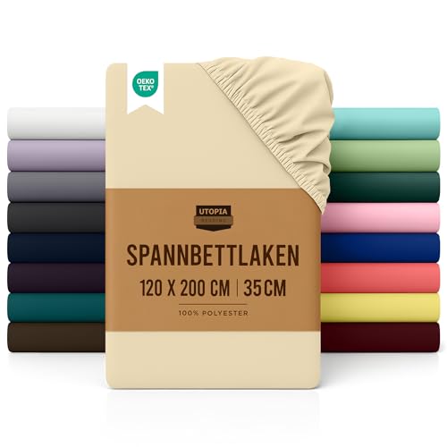 Utopia Bedding - Spannbettlaken 120x200cm - Beige - Oeko-Tex Zertifiziertes Gebürstete Polyester-Mikrofaser Spannbetttuch - 35 cm Tiefe Tasche