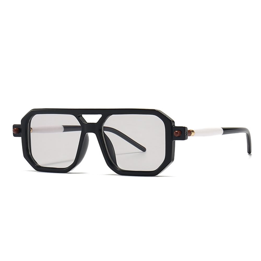 Occhiali da Sole rettangolari con Montatura Arancione Leopardata Vintage Uomo Donna Occhiali da Sole retrò a Doppio Ponte