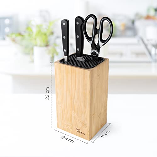 Joejis porta coltelli cucina con fessure per forbici e asta di affilatura ceppo coltelli universale in bambù ceppo coltelli legno facile da pulire senza coltelli - immagine 3