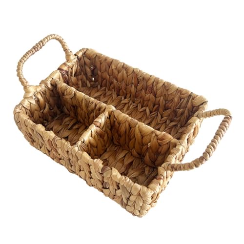 VOSAREA Woven Storage Basket Simple Decorative Organizer for Fruit Snacks and Sundries Sturdy Design with Handle Natural Look for Home Decor