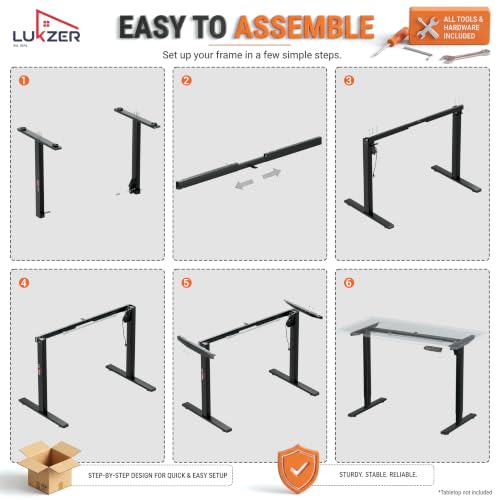 Image of Lukzer Electric Height Adjustable Desk Frame with Single Motor (EST-003-F /White) Strong Metal Sit Stand Table Base with LED Control Panel, 3 Memory Presets, DIY Workstation Frame 84-126 cm Width