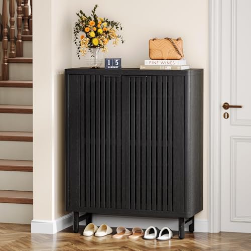 Tribesigns Meuble à chaussures avec portes à volet, armoire à chaussures d'entrée à 6 niveaux avec étagères réglables, organiseur moderne en bois pour...