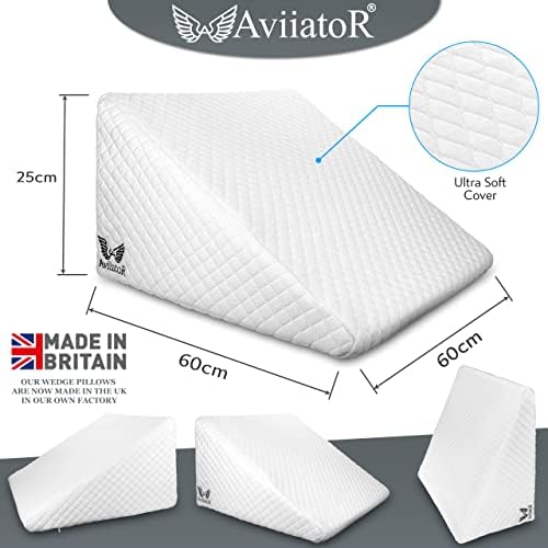AviiatoR® Orthopaedic Bed Wedge Support Pillow Memory Foam - For Acid Reflux, GERD, Reduce Back Pain, Snoring And Breathing Problems - Great For Sleeping, Reading, Rest Elevation -Washable Cover