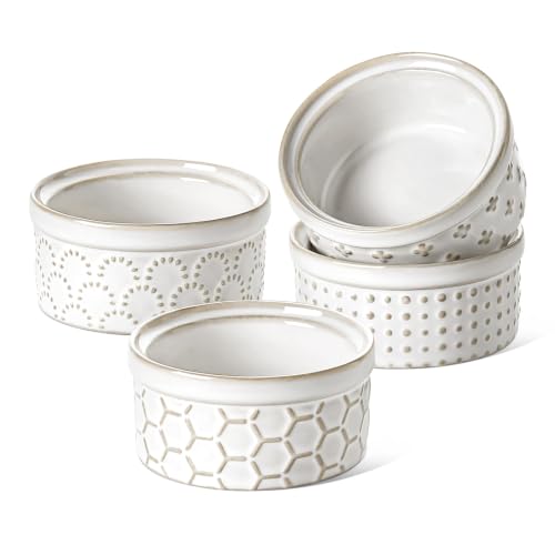 LE TAUCI Ramekins 2 oz Oven Safe Sauce Dip Bowls for Charcuterie Boards Small Sauce Bowl Ceramic Baking Dishes for Creme Brulee - 3 inch Set of 4 Arctic White