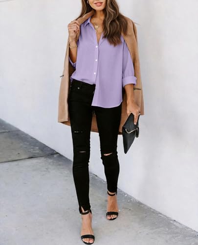 Image of siliteelon Striped Button Down Shirts Women Cotton Long Sleeve Work Blouses