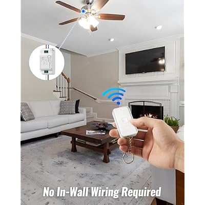 Wireless Light Switch and Receiver Kit, WILAWELS Remote Light Switches, No in-Wall Wiring Required, Remote Control Wall Switch for Ceiling Lights, Fan, 100 Ft RF Range, FCC Listed W15RC1106