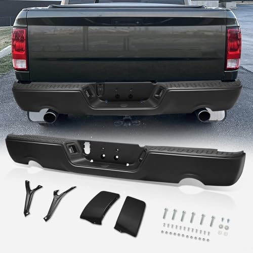Auto Dynasty Rear Bumper Step Pad Compatible with 2009-2018 Dodge Ram 1500/2019-2024 Ram 1500 Classic Protector Cover w/License Plate Lights Dual Exhaust Cutouts CH1103123 Painted Black