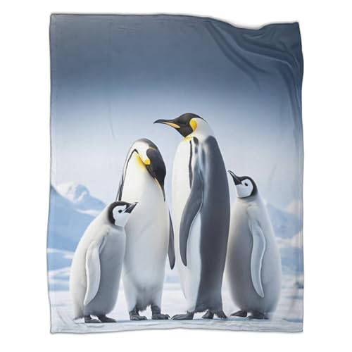 Couverture polaire microfibre pingouins 150x200cm pour canapé