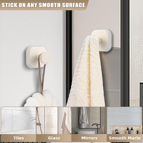 Image of No-Drill Reusable Suction Cup Hooks, Towel, Robe, Loofah, Coat Hook for Glass, Mirror, Tile, Shower, Bathroom, Kitchen & Metal (Smooth, Non-Porous Surfaces) (2, Milk White)