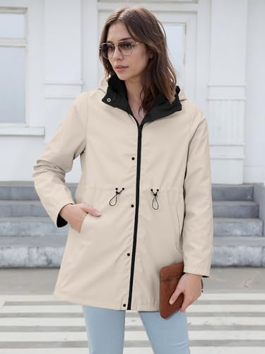 Women Reversible Lightweight Jacket Long Hooded Windbreaker Raincoat Outdoor Trench Coat3
