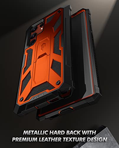 Poetic Spartan Case For Samsung Galaxy S22 Ultra 5G 6.8 Inch, Built-In Screen Protector Work With Fingerprint Id, Full Body Rugged Shockproof Protective Cover Case With Kickstand, Metallic Orange #TOP3