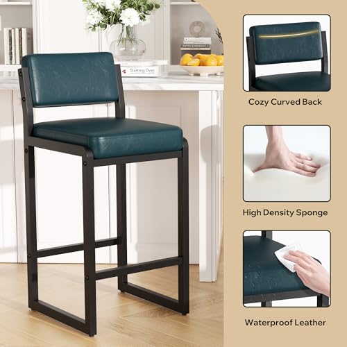 Image of Bar Stools Set of 4, Modern Counter Height Bar Stools with Back,26 inch Dark Blue