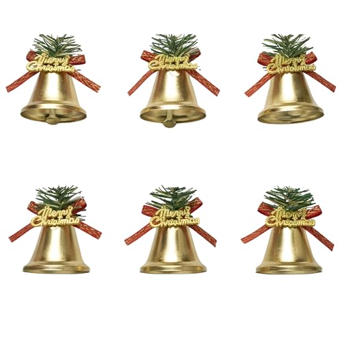 Image of Crackles Merry Christmas Bells (Set of 6) Golden Jingle Bells | Christmas Tree Decoration Items | Xmas Gifts Ornaments Props Decorations for party Decoration
