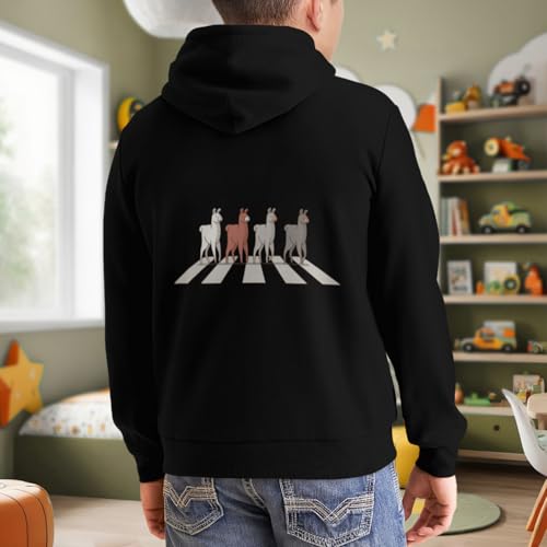 Kids Vintage Funny Llamas Crossing Road Parody Lover Gift Boys Girls Lightweight Kangaroo Pocket Fleece Hoodies 7