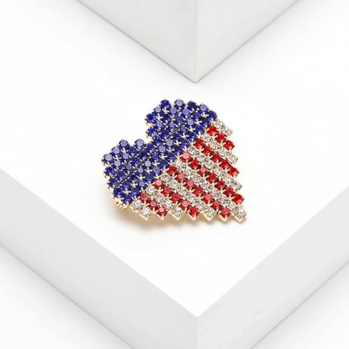 Image of Rhinestone Bowknot USA Flag Brooch Pin for Women Fashion Crystal 4th of July American Patriotic Medal Blue Red Brooches Independence Memorial Day Jewelry
