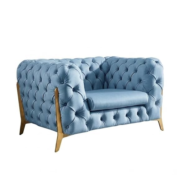 Image of A to Z Furniture Modern Classic Fabric & Valvet Tufted Chesterfield Sofa Living Room and Office (3+1= 4 Seater Sofa Set with Footrest Sky-Blue)