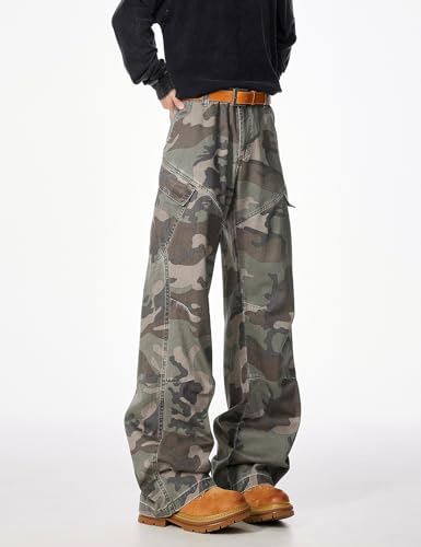 Silent Vortex Men's Y2k Baggy Camo Cargo Pants Loose Fit Hip Hop Wide Leg Parachute Pants Streetwear3