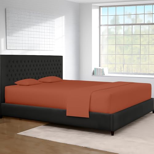 Image of SGI bedding 120 inch W x 80 inch L 4Pc Family King Sheet Set 100% Egyptian Cotton - 600 Thread Count, Fits 12 inch Deep Pocket - Soft Breathable Oversized Sheets, for Extra Large Beds - Terracotta