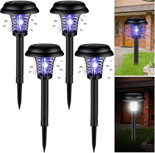 Citybaby電撃殺虫器 屋外【ソーラーパネル搭載 360°強力蚊除け】UV光源誘引式 蚊取りと照明両用 ガーデンライト 捕虫器 コバエ取り 虫対策 薬剤不要 配線不要 ソーラー充電式 省エネ 防水 静音 家庭用 業務用 リビング/居間/屋外/庭/園芸/