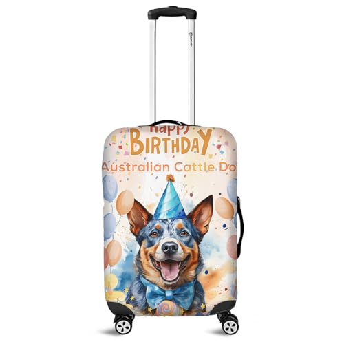 Personalized Custom Name Watercolor Australian Cattle Dog Happy Birthday Celebration Balloons Gift Party Travel Luggage Cover Heeler Lover Gifts Suitcase Dust Protective Decor - 00028