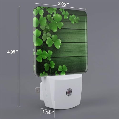 Image of Green Clovers Wood Night Light Set of 2, St Patrick's Day Auto Sensor LED Dusk-to-Dawn Nightlights, Plug-in Sensor Lamp for Bedroom Bathroom Kitchen Hallway Stairs Decorative