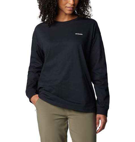 Columbia Women's North Cascades Branded Long Sleeve Crew, Black/Varsity Arch,