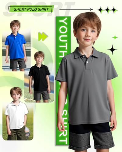 1 or 4 Pack Boys Mesh Athletic Polo Shirt Quick Dry Golf Moisture Wicking Active Short Sleeve for Youth4