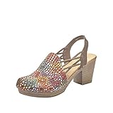 Tacón con aspecto de capa Rieker Frühjahr/Sommer 66777, Sandalias con Punta Cerrada Mujer, Multicolor Beige Multi Santos 90, 37 EU